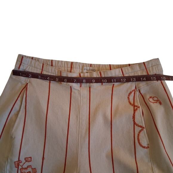 Anthropologie Pilcro The Izzie Barrel Pull on Pants Stripped Embroidery Women-M - Picture 4 of 10